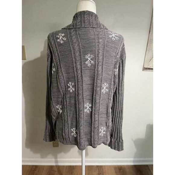 EUC Storybook Knits Sweater Gray Cable Knit Snowman Full Zip Cardigan Snowflake - Picture 2 of 7